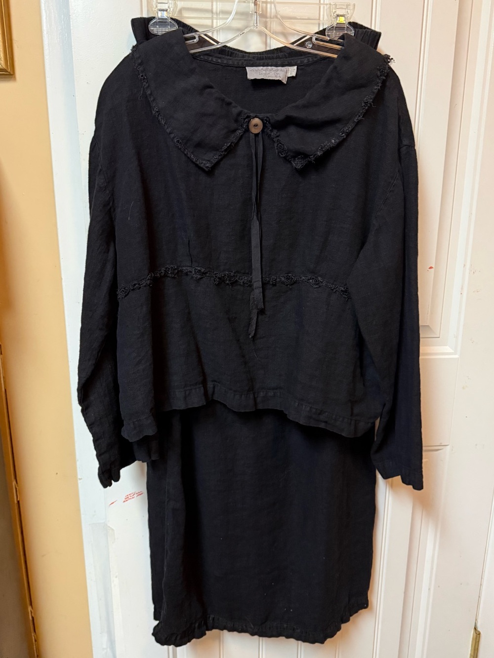 Taylor G. Black Two-Piece Linen Skirt Set Peter Pan Collar